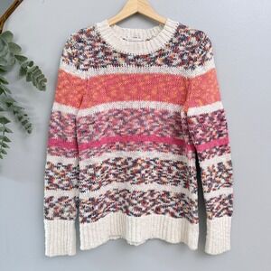 Christopher Banks Large Multi Color Space Dye Striped Cotton Knit Sweater